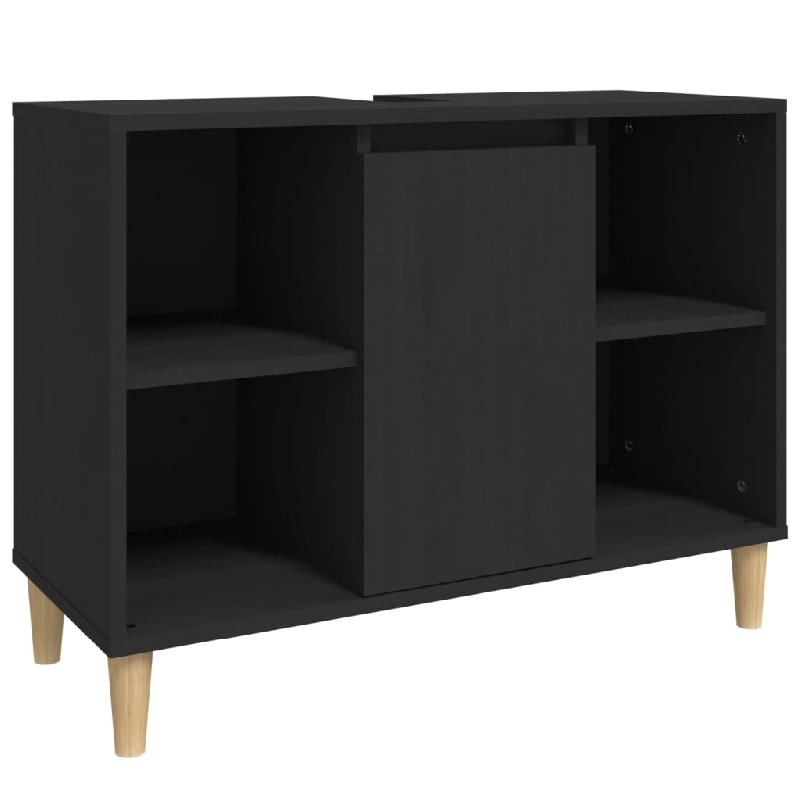 Meuble d'évier 80 x 33 x 60 cm - Bois d'ingénierie noir avec pieds en eucalyptus massif - Réf : 02_0006846_0