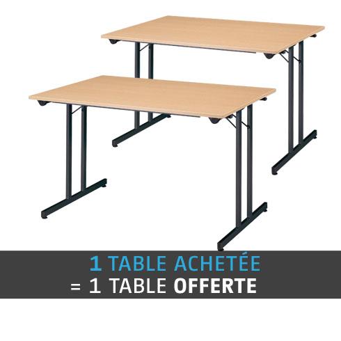 PACK 1 TABLE PLIANTE HÊTRE/NOIR MULTI-USAGE L 120 X P 80 CM PLATEAU HÊTRE / PIEDS ALUMINIUM + 1 OFFERTE