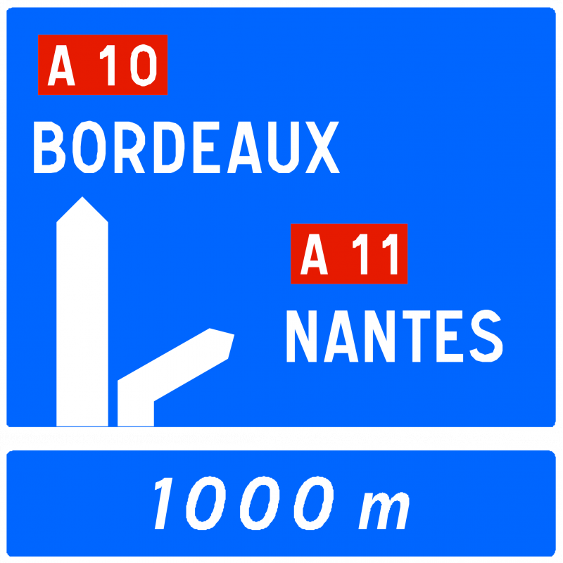 Panneau directionnel Da52a - bifurcation autoroutière avec affectation de voies_0