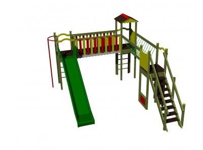 Parcours aventurier en bois - Toboggan en fibre de verre et barre de pompier - Structure pour enfants 3 à 8 ans_0