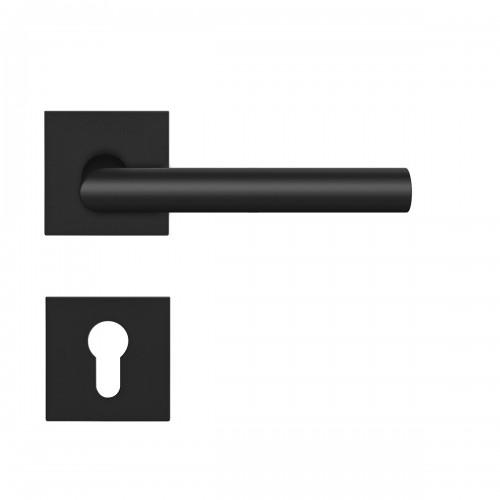 POIGNÉES DE PORTE SUR ROSACES CARRÉES SÉRIE EPL 28 Q RHODOS - NOIR MAT - CLÉ I KARCHER DESIGN