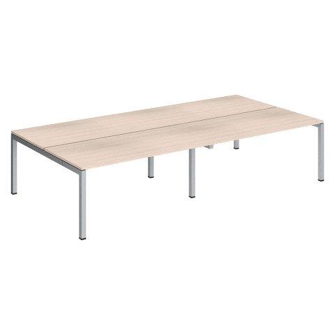 PÔLE 4 BUREAUX DROITS ARKO L 320 X P 168 CM PLATEAUX CHÊNE CLAIR PIÈTEMENT MÉTAL ALUMINIUM