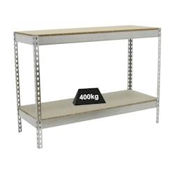 PROREGAL Étagère pour charges lourdes MINI WOOD YETI TWO | HxLxP 90x120x45cm | Charge du compartiment 400kg | Galvanisé - argenté métal PR_RS141-03_0