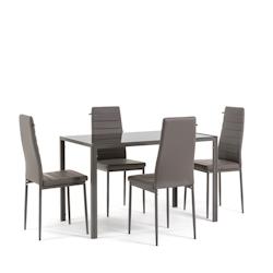 RATTATAN Ensemble de salle à manger avec 4 chaises et table rectangulaire, style moderne, plateau en verre trempé, chaises en similicuir – Ettore+_0