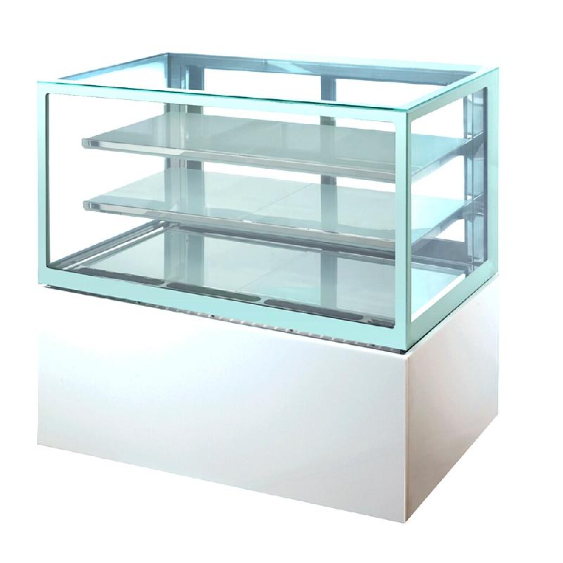 Romux® Vitrine Réfrigérée Pâtisserie Carrée de Comptoir avec 2 Étagères Blanche 270 Litres Ventilée | Vitrine en Verre Droit - 8435811806985_0