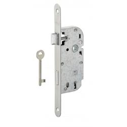 Serrure encastrable à clé pour porte de chambre, axe 40mm, bouts ronds, inox, avec gâche, 1 clé - THIRARD - gris 3150269821124_0