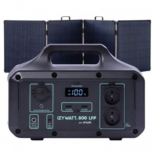 STATION ÉLECTRIQUE PORTABLE IZYWATT 800 LFP + PANNEAU SOLAIRE CADRÉ 200W ORIUM