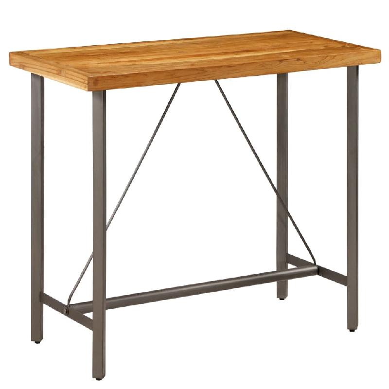 Table haute mange-debout en teck recyclé massif 120 cm - Style industriel avec pieds en acier_0