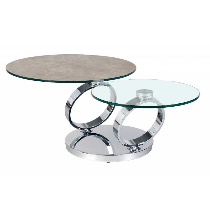 Table basse Olympe - plateaux pivotants en verre trempé et céramique grise - design élégant et robuste_0