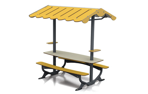 Table pique-nique couverte - ossature en tubes d'acier - assises et plateau en HPL - Husson International_0