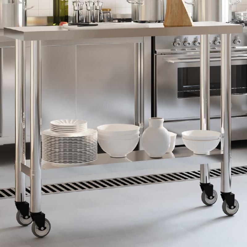 Vidaxl table de travail de cuisine avec roues 110x30x85 cm inox 376461_0