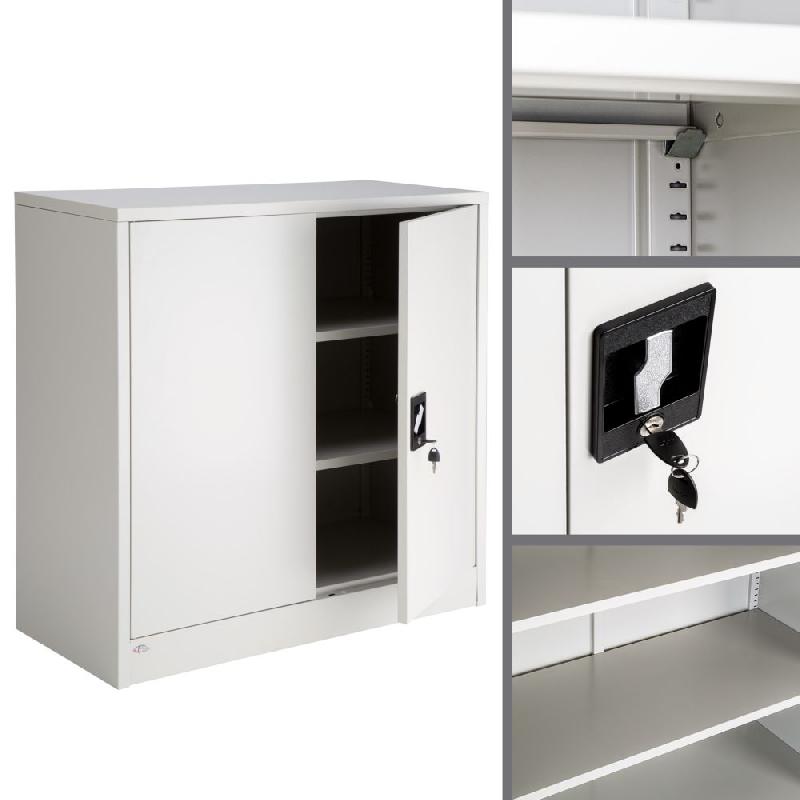 Armoire de bureau verrouillable métallique - 3 niveaux - étagères réglables - gris - 08_0000378_0