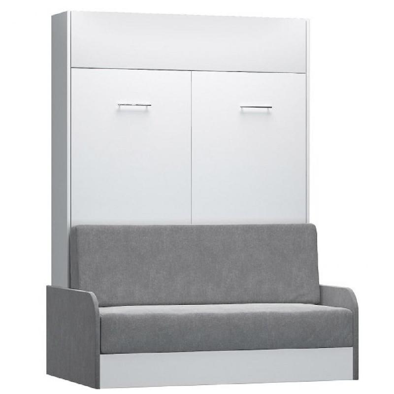 Armoire lit escamotable Dynamo Sofa - Canapé avec accoudoirs en microfibre gris - Couchage 140x200 cm avec sommier à lattes_0