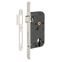 Boitier de serrure encastrable à cylindre pour porte d'entrée, axe 50mm, bouts ronds, têtière nickelé - THIRARD - gris 3150260016062_0