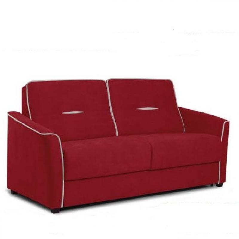 Canapé convertible express EMA - 140 cm x 190 cm - Matelas 20 cm - Tissu bordeaux avec passepoil gris_0