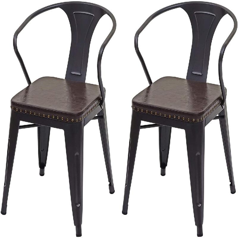 Décoshop26 - 2x chaises de salle à manger cuisine en synthétique et métal style industrielle marron noir CDS04451 - marron 3001542869602_0