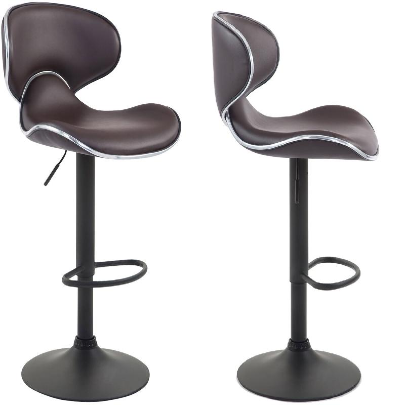 Décoshop26 - Lot de 2 tabourets de bar design contemporain pieds en métal noir assise en synthétique marron 10_0001168 - marron 3000697169605_0