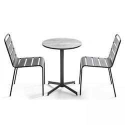 Oviala Business Ensemble de jardin table ronde et 2 chaises en métal gris - Oviala - gris acier 107836_0