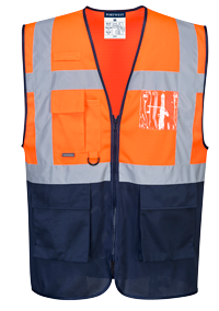 Gilet exécutif haute visibilité bicolore MeshAir orange marine C377 - 3XL - Certifié CE avec 7 poches et bande réfléchissante_0