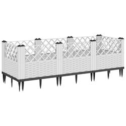 Helloshop26 - Jardinière bac lit surélevé plantes fleurs terrasse jardin avec piquets 123,5 x 43,5 x 43,5 cm PP blanc 02_0038181 - 3000214122373_0