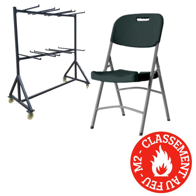 Lot de 40 chaises pliantes grises M2 en polypropylène + 1 chariot de transport Grey Edition® - structure en acier et tampons antibruit_0