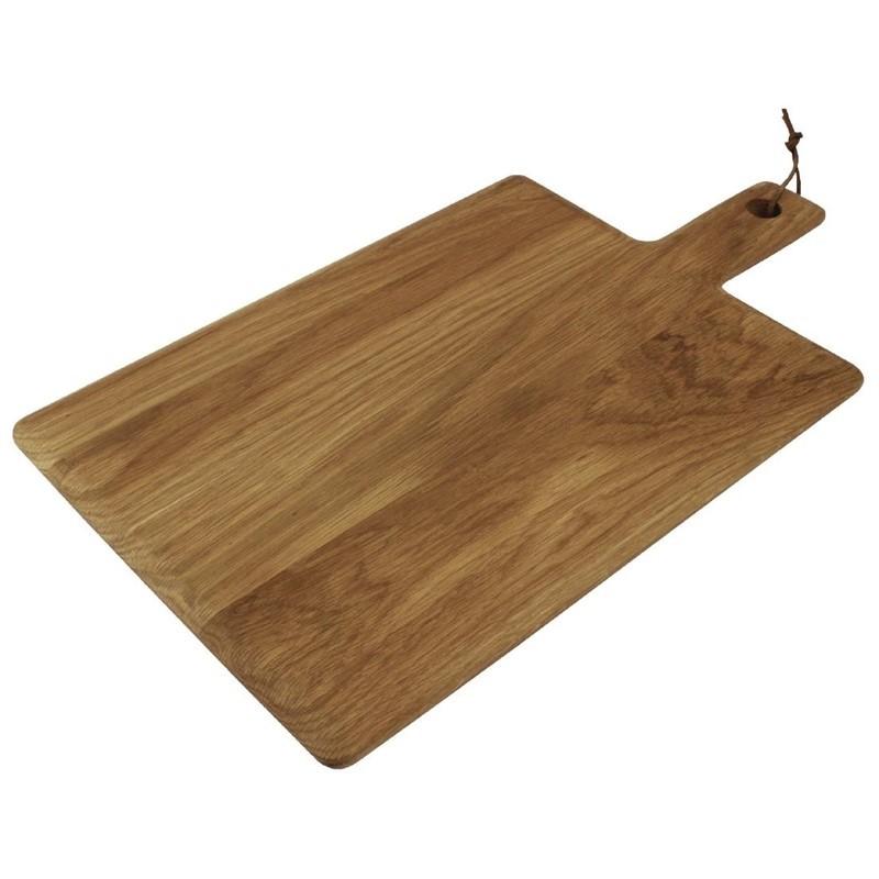 Planche carrée en chêne finition rustique huilée - Olympia - 350x260x15mm avec manche en cuir_0