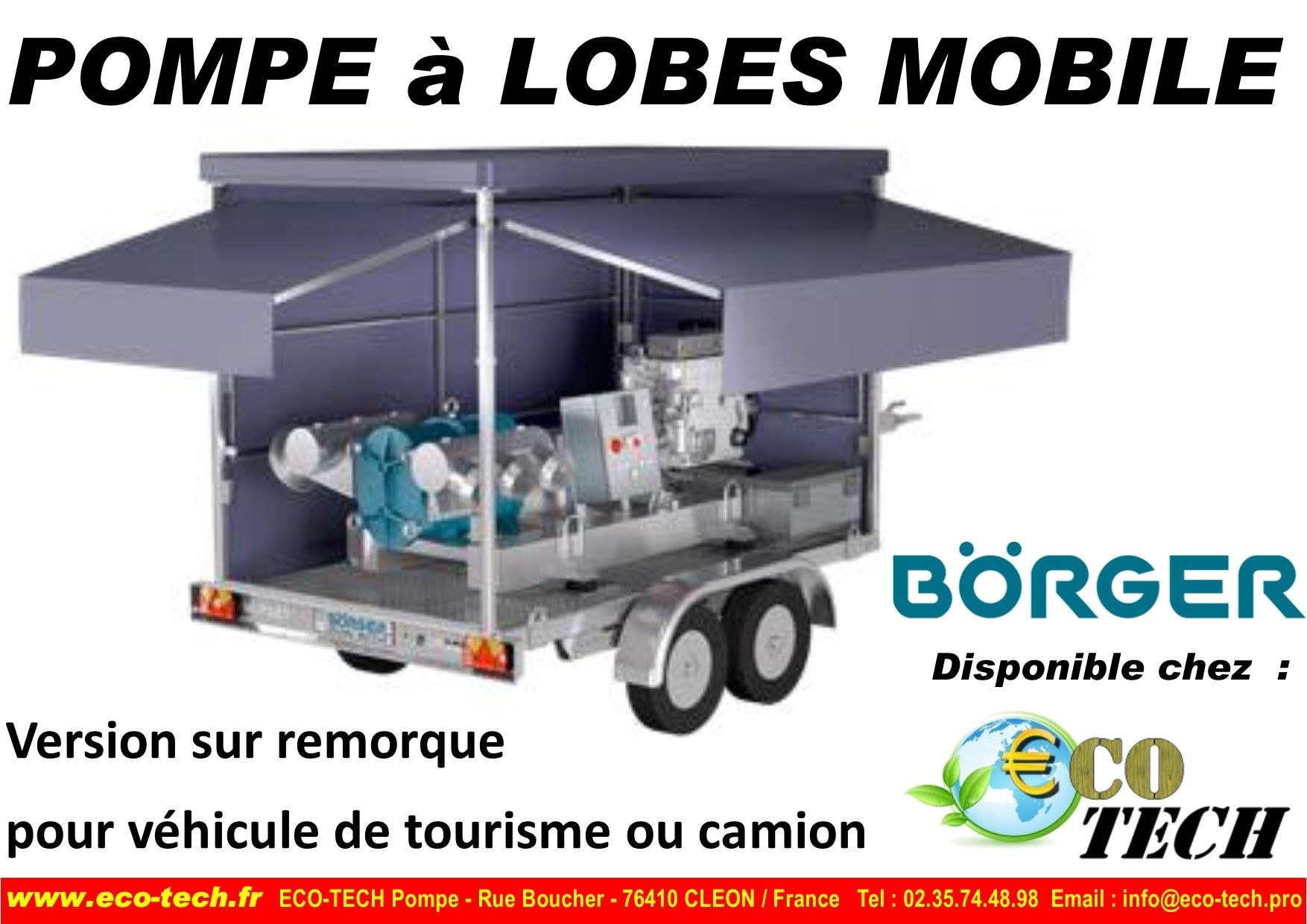 Pompe a lobes borger sur remorque camion ou  vehicule tourisme retardateur feu_0