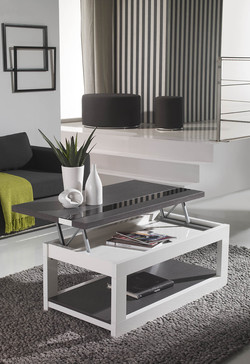 Table basse relevable MOLLY - Blanc ou Blanc & Gris cendré - Contemporaine avec plateau modulable et espace de rangement_0