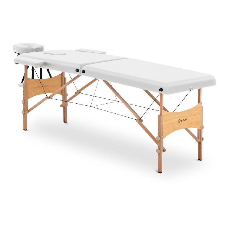 TABLE DE MASSAGE PLIANTE PLIABLE PROFESSIONNELLE LIT PORTABLE EN BOIS PORTATIVE MATÉRIEL À DOMICILE MOBILE HÊTRE PVC 227 KG HAUT SAC COMPRIS BLANC 14_0003641_0