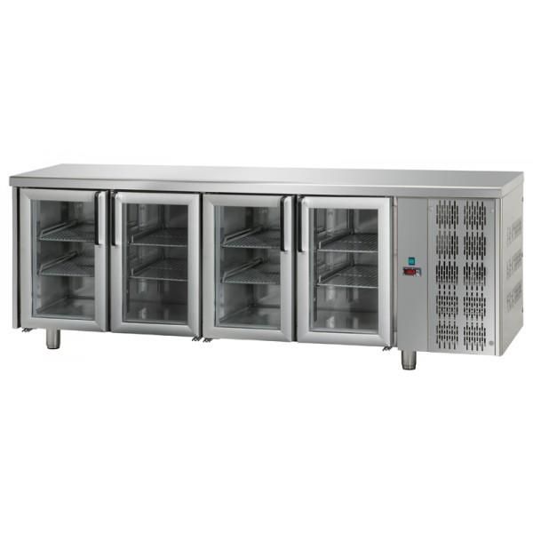 Table réfrigérée 4 portes vitrées GN1/1 - Intérieur et extérieur en acier inoxydable - Capacité 620L - Température +0/+10°C_0