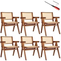 TecTake GmbH tectake 6 chaises de salle à manger cannage viennois et accoudoirs chêne foncé - 405901 - beige Bois massif 405901_0