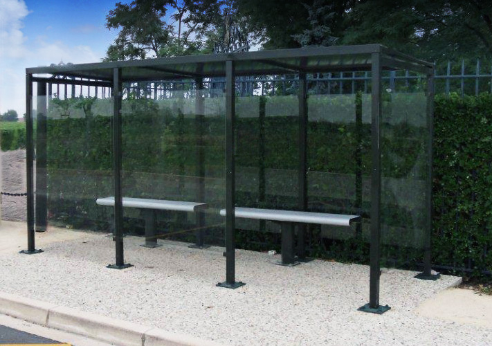 Abri bus medium / bardage en verre securit / avec banquette / 250 x 160 cm_0