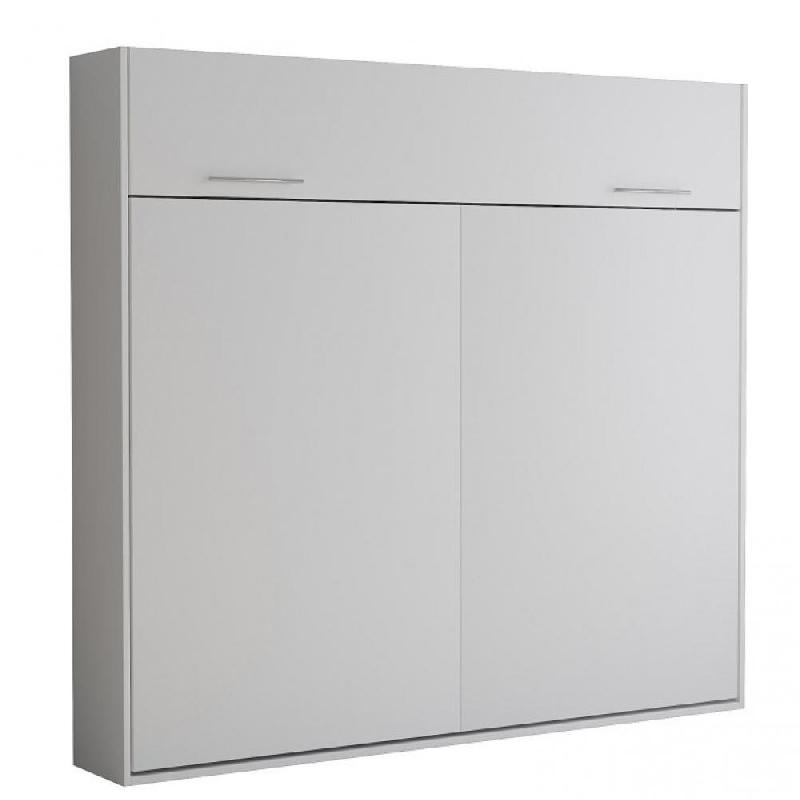 Armoire lit escamotable Vertigo blanc mat - couchage 160x200 cm - ouverture transversale et sommier à lattes_0