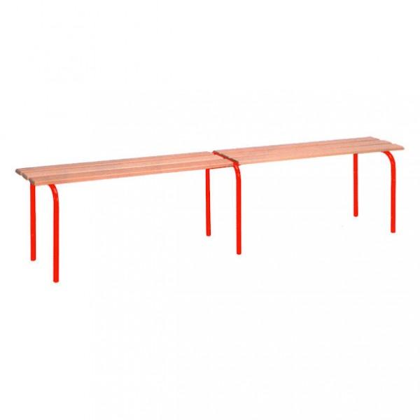 Banc vestiaire sans dossier - pieds Epoxy Rouge - 1200 mm - 3 lames en hêtre vernis_0