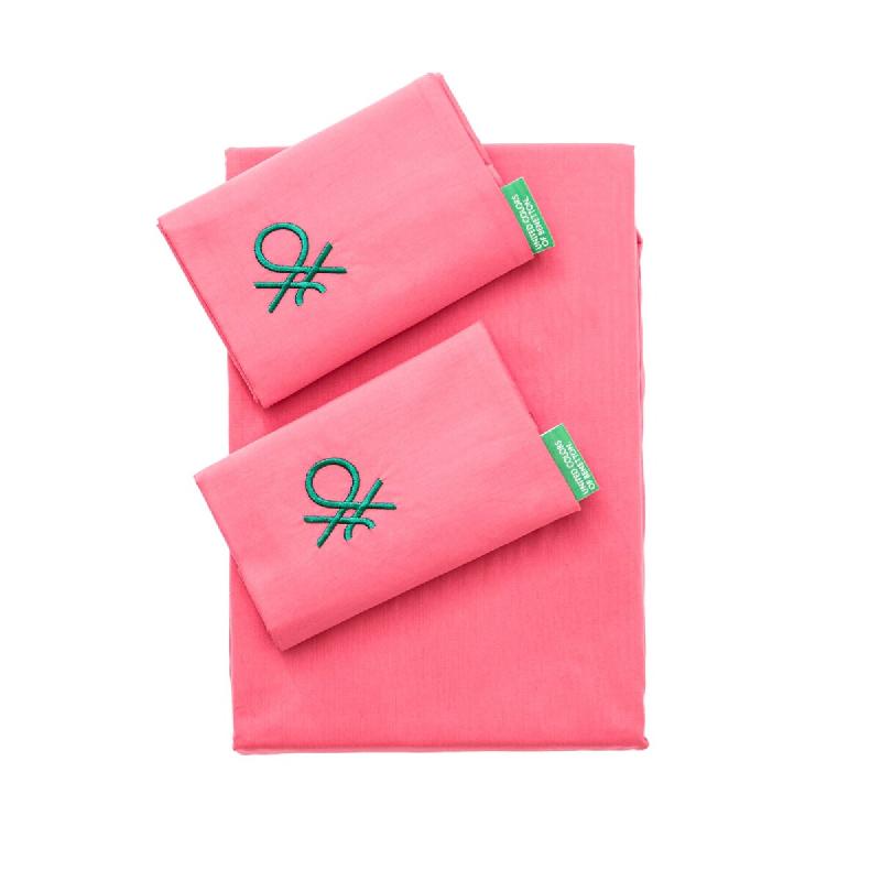 Benetton - Ensemble 4 Pièces Lit King : Drap Plat (240x290cm), Drap-Housse (175x200cm), 2 Taies d'Oreiller (50x80cm) 100% Coton Rose - rose BE556_0