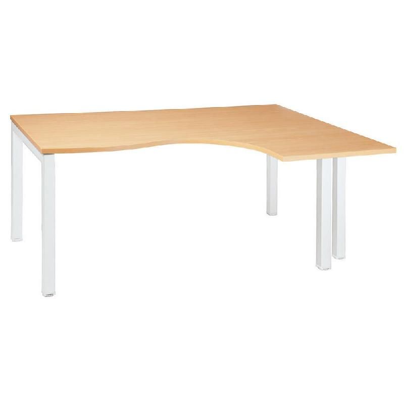 BUREAU COMPACT RETOUR À DROITE ACTUAL - L. 180 X P. 120 CM - PLATEAU CHÊNE  - 4 PIEDS BLANC