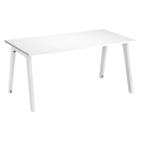 BUREAU DROIT EDEN ARCHE BLANC L 160 CM AVEC GOULOTTE PIED BLANC