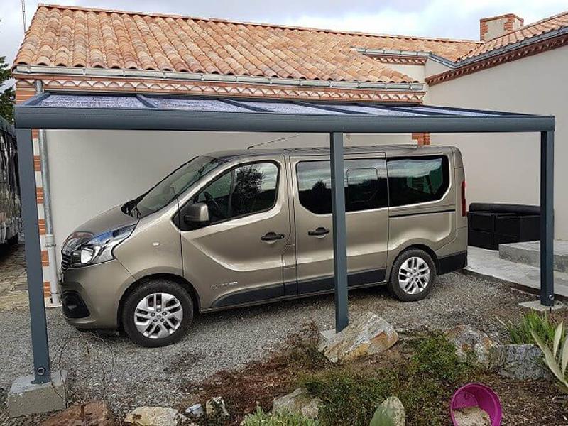 Carport en Aluminium Toit Polycarbonate 32mm CL Adossé Abri Voiture & Camping Car Sur Mesure Référence: Carport Pente Poly CL Adossé_0