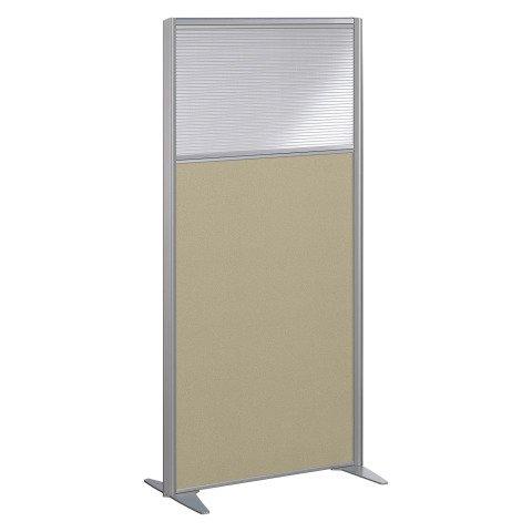 CLOISON B-ZEN DE SÉPARATION SEMI VITRÉE TISSU TONAL CHAMPAGNE - H 160 X L 81 CM CADRE GRIS ARGENT -SANS PIED
