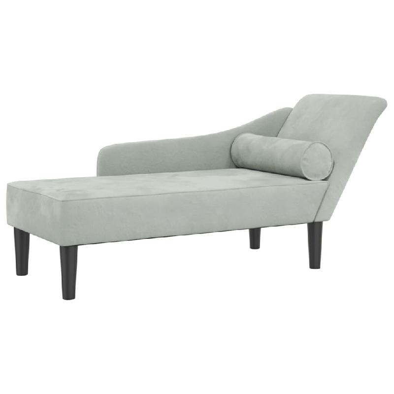 Décoshop26 - Méridienne chaise longue canapé pour intérieur avec coussins en velours gris clair DEC026076 - gris 3000255609246_0