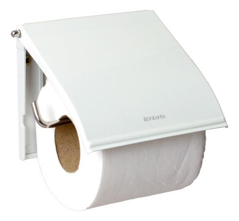 DISTRIBUTEUR PAPIER TOILETTE ROULEAU MÉTAL BRABANTIA AVEC COUVERCLE, BLANC