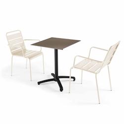 Oviala Business Ensemble table de jardin stratifié et 2 fauteuils en métal ivoire - Oviala - beige métal 110146_0