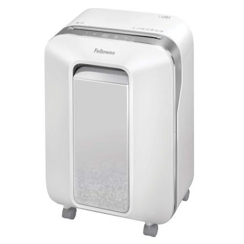 Fellowes destructeur micropart LX201 blanc - DIN P-5, 12 feuilles, corbeille 22L, technologie anti-bourrage_0