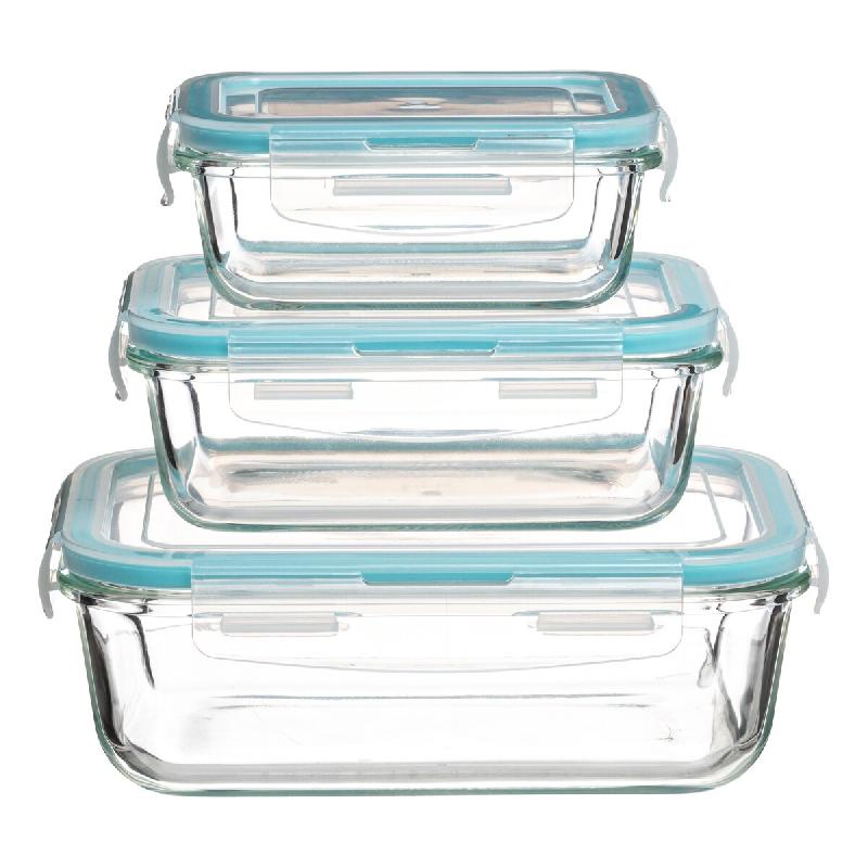 FIVE - Set de 3 Récipients Rectangulaires en Verre 330ml + 540ml + 1180ml - bleu JJ4947_0