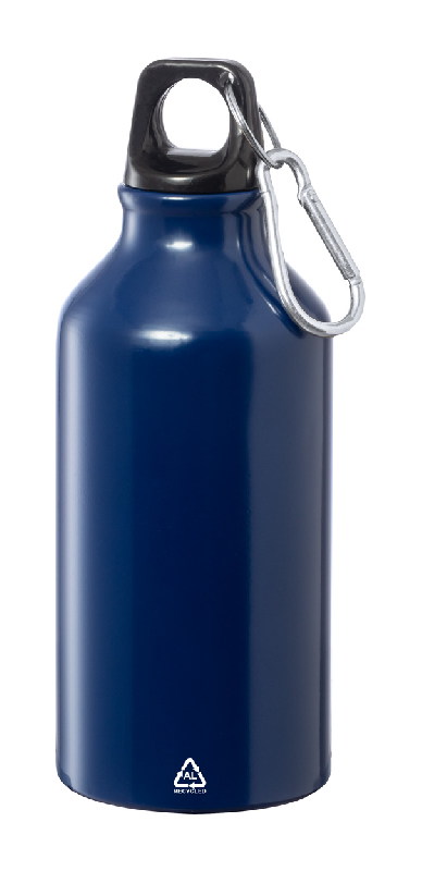 Gourde en aluminium recyclé - 400 ml - avec mousqueton - couleur bleu foncé_0