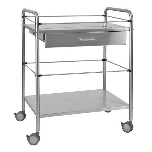 GUÉRIDON INOX 70X50 CM- 2 PLATEAUX AVEC TIROIR - HOLTEX