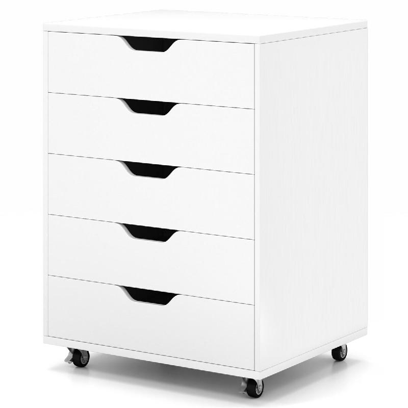 Helloshop26 - Caisson mobile 5 tiroirs 49 x 40 x 65 cm pratique et moderne en bois composite blanc 20_0010991 - 3000226478918_0