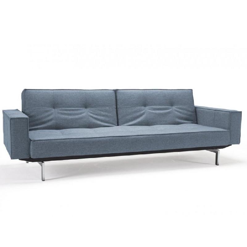 Innovation Living - Canapé convertible Splitback Chrome avec accoudoirs - Lit 115x210 cm - Tissu Mixed Dance Blue_0