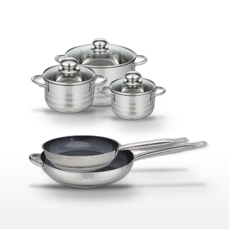 Lot 2 Poêles 28/32cm et 3 Faitouts 14/16/20cm Elo Profi Therm Platinum - gris inox 3176239970524_0