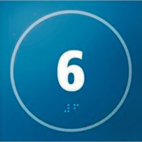 PANNEAU PORTE NUMÉRO 6 EN RELIEF ET EN BRAILLE BLEU